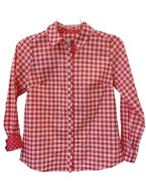 Denim & Co XXS Pink White Gingham Button Shirt Contrast Cuffs Cotton Blend #D-27